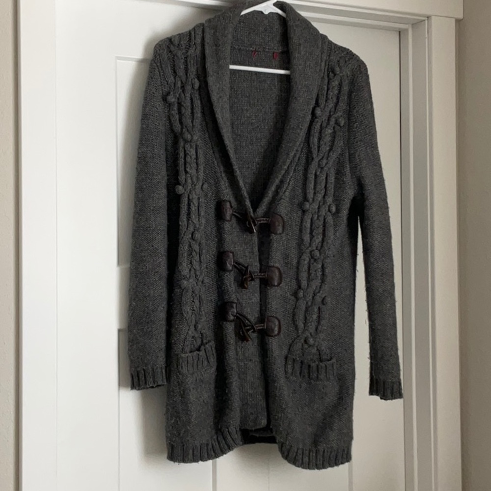 Charcoal Gray Long Cable Knit Cardigan